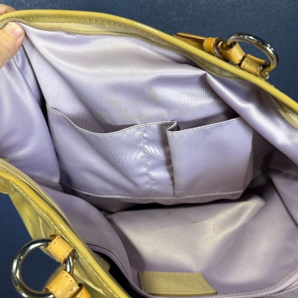 Coach Yellow Patent Leather Shoulder Tote with Tan Straps - Picture 8 of 8